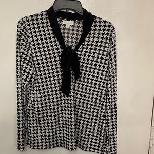 Black and White Houndstooth Blouse with Bow